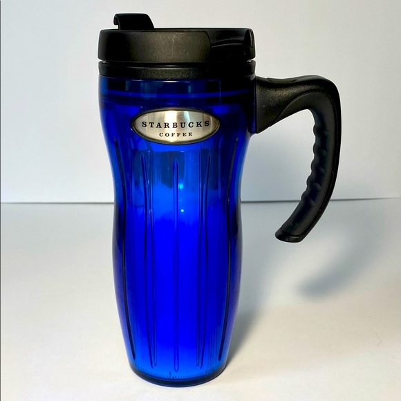 Starbucks Coffee Blue Commuter Travel Mug Tumbler w/ Lid 16oz Black Handle 2004 - Picture 1 of 6